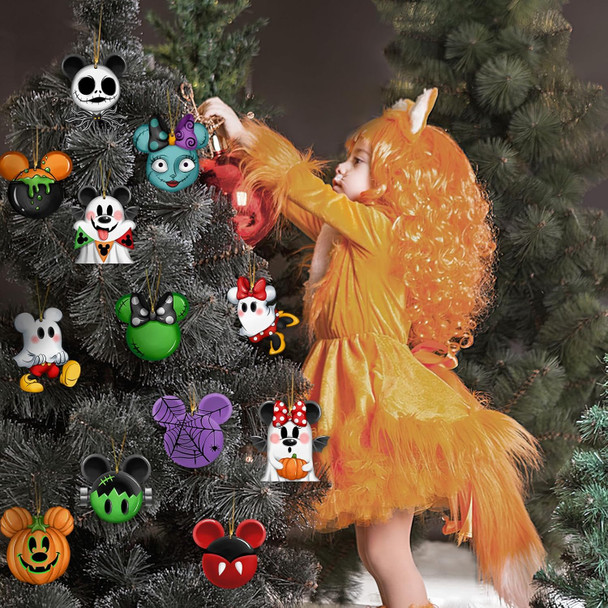 36 Pcs Halloween Cartoon Mouse Christmas Tree Ornaments, Ghost Jack O Lantern Pumpkin Sally Cardboard Tree Hanging Decorations Set, Funny Home Decor Holiday Party Supplies with Gold Rope