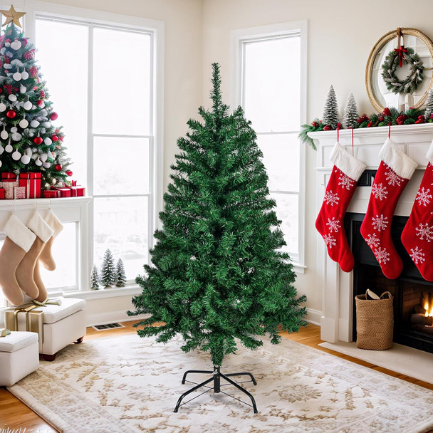Bonnlo Artificial Christmas Tree, Full 4ft Christmas Tree w/ 346 Branch Tips, Small Xmas Tree for Home, Office, Party Decoration, Green