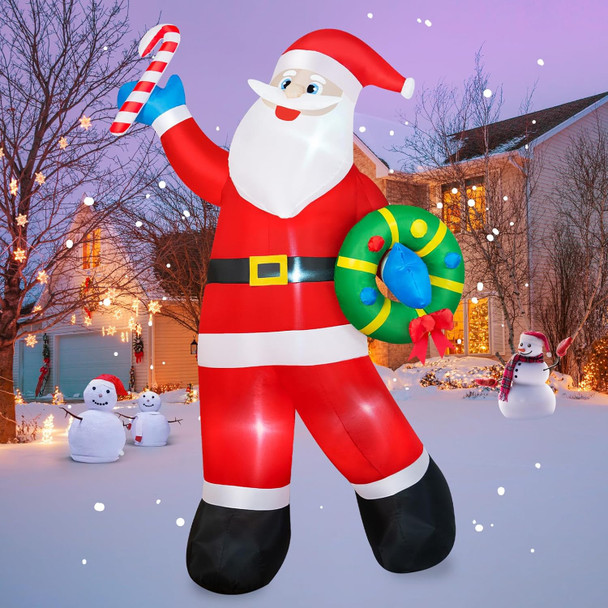 8FT Christmas Inflatable Santa Claus Outdoor Decoration, Inflatable Santa Holds Garland Blow Up Yard Decorations Built-in LEDs, Inflatable Christmas Decorations for Xmas Party Yard Garden Lawn