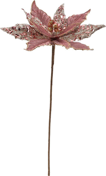 Briful 12'' Large Heads Christmas Glitter Poinsettia Flowers Christmas Tree Ornaments Set of 4 Artificial Flowers with Long Stems for Xmas Tree Party DIY Holiday Decorations, Pink