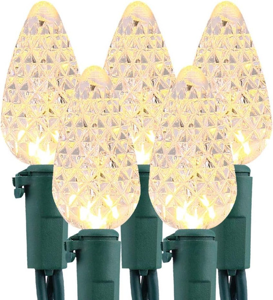 Brizled Faceted C5 LED String Lights, 100 LED 33ft Mini String Lights, 120V UL Christmas Lights Set for Indoor and Outdoor Decoration, Patio, Party, Roof and Holiday, Warm White