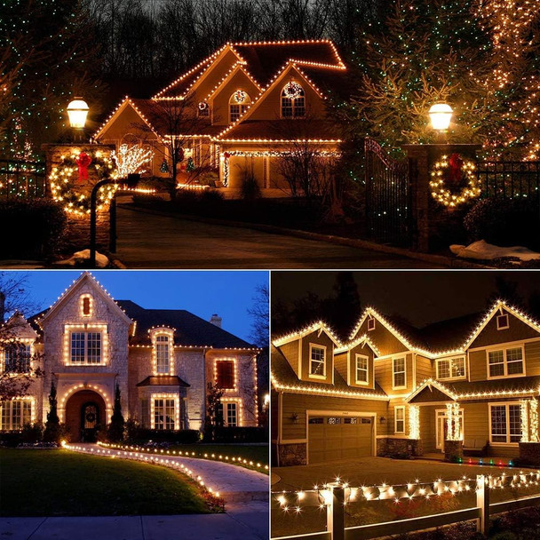 Brizled Faceted C5 LED String Lights, 100 LED 33ft Mini String Lights, 120V UL Christmas Lights Set for Indoor and Outdoor Decoration, Patio, Party, Roof and Holiday, Warm White