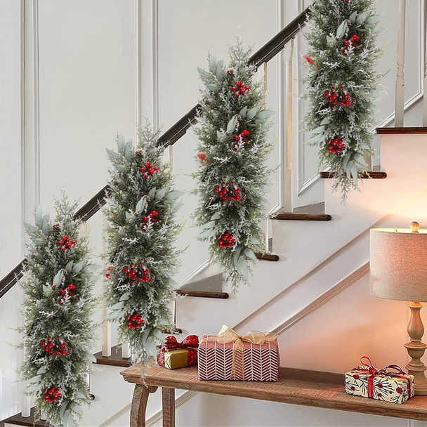 Bsmathom Artificial Christmas Swag, Mailbox Swag Decoration, 31.5" Hanging Christmas Decorations with Pinecones and Berries for Front Door Stairway Window Shelf Festival Xmas Decor