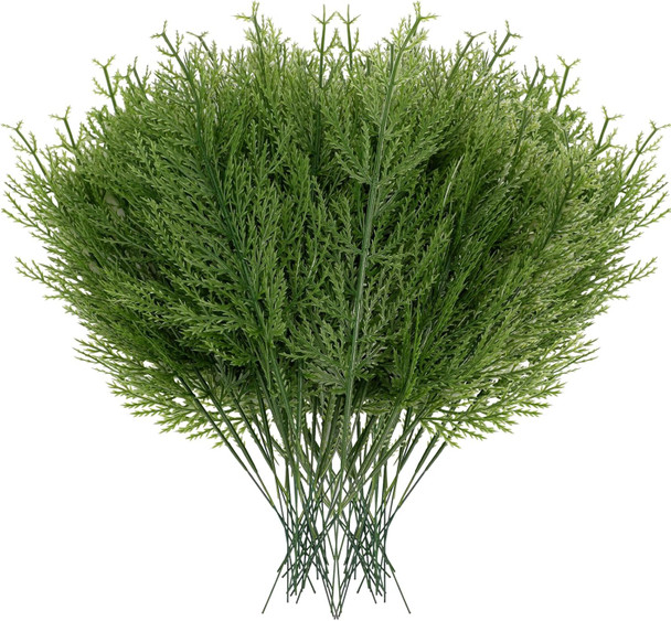 BSTCRAFT 60 pcs Artificial Pine Branches, Plastic Pines Sprigs Christmas Stems Picks, Greenery Faux Cedar Needles Branch for DIY Garland Wreath Home Garden Centerpieces Decorations