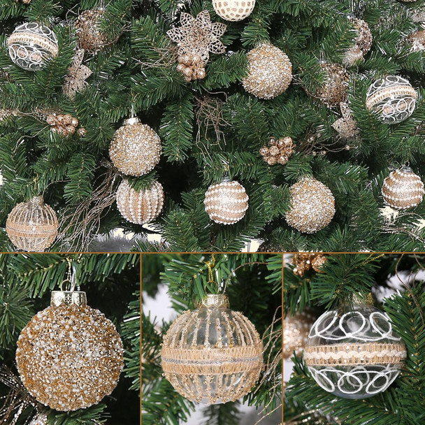 9 Pcs 80mm/3.15" Christmas Ball Ornaments Set, Large Clear Champagne Christmas Tree Decorations Plastic Shatterproof Hanging Balls for Xmas Glitter Farmhouse Boho Ornaments for Holiday Wedding Party