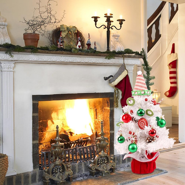 Mini White Christmas Tree, Small Flocked Christmas Tree with Lights and Music Tabletop Artificial Pre-lit Xmas Tree Christmas Decorations Indoor Outdoor for Home Decor Party s