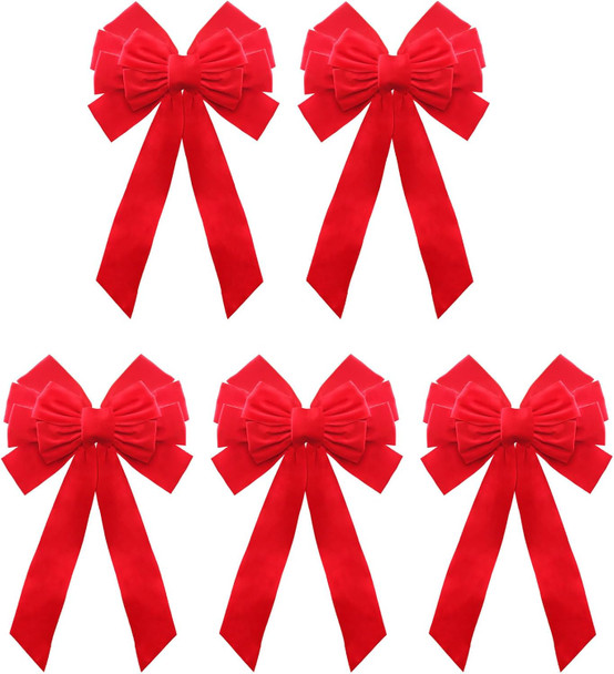 Buart Red Velvet Christmas Bow 19" Long 10" Wide,5 Pcs Holiday Christmas Bows