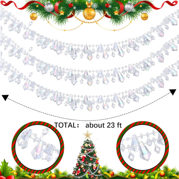 Bucherry 23ft Christmas Garland Crystal Acrylic Christmas Beaded Garlands Hanging Rustic Christmas Tree Decorations Twist Bead String Ornaments for Wedding Party Decor(Clear Iridescent)