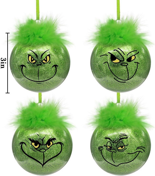 Large Christmas Decorations Indoor: 12 Pack Cute Green Elf Christmas Tree Ornaments with Fuzzy Hair, Glitter Hanging Thief Monster Xmas Balls for Tree Fireplace, Kids Home School Office Party Décor