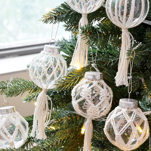 Christmas Decorations Indoor Boho Decor: 8pcs Handmade Weave Rustic Christmas Tree Ornaments, Bohemian Farmhouse Xmas Hanging Tree Balls for Tree Fireplace Garland, Cute Kids Home School Office Decor