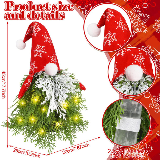Mini Christmas Tree Gnome with Lights Tabletop 17.72 Inch Small Lights Christmas Tree Decorative Gnome Snowflake Ornaments Decor for Home Table Top Holiday Party Decor