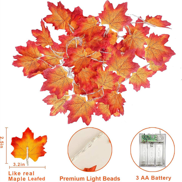 4 Pack Fall Decor Fall Garland with Lights Thanksgiving Fall Decorations for Home, Total 40Ft 80LED Maples Leafed Fall Lights Battery Operated Autumu Harvest Halloween Decor Indoor Outdoor Home Party