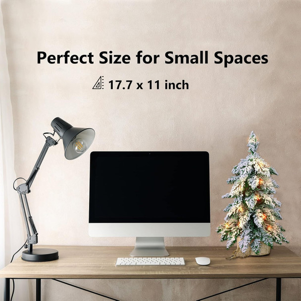 Small Christmas Tree with Lights, Prelit Mini Artificial Christmas Tree for Tabletop Decorations, Snow Flocked, Battery Operated Table Xmas Tree for Bedroom, Office, Small Spaces, 18 inch