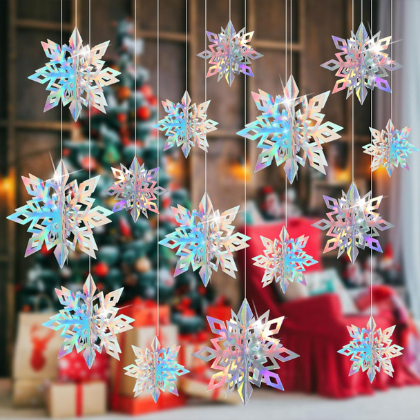 CCINEE 18pcs Christmas Hanging Snowflakes Decorations, Large Frozen Themed 3D Snowflake Garland for Winter Wonderland Party Indoor Classroom Decorations