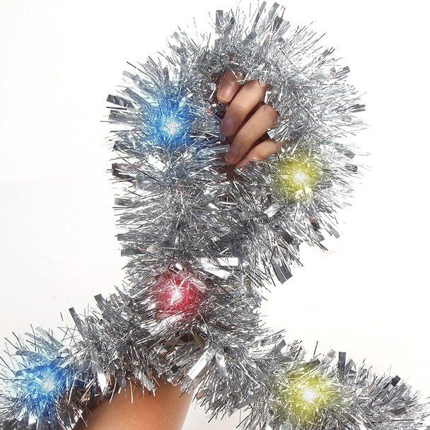 CCINEE Christmas Prelit Tinsel Garland, 33 Ft Silver Hanging Garland with 100 Multicolored Battery Operated LED String Lights for Christmas Tree Decorations Wedding Party Supplies