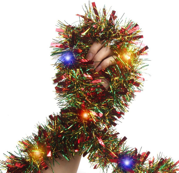 CCINEE Christmas Prelit Tinsel Garland, 33 Ft Multicolor Hanging Garland with 100 Multicolored Battery Operated LED String Lights for Christmas Tree Decoration Party Supplies