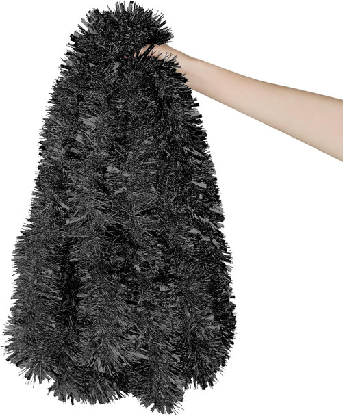 33 Feet Black Christmas Tinsel Garland, Christmas Metallic Hanging Tinsel Garland for Halloween Xmas Tree Home and Party Decoration