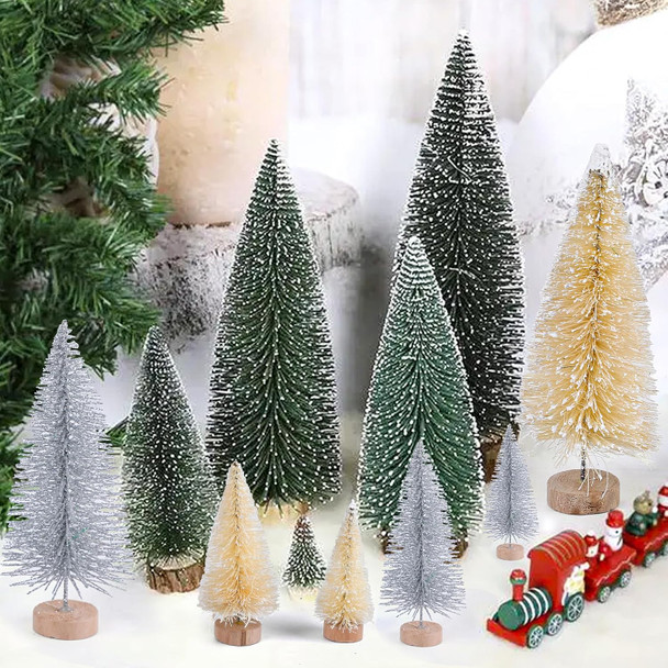CCINEE 30pcs Christmas Tree Bottle Brush Trees, Miniature Plastic Pine Trees for Crafts Sisal Frosted Mini Christmas Trees Decor for Home Tabletop Ornaments