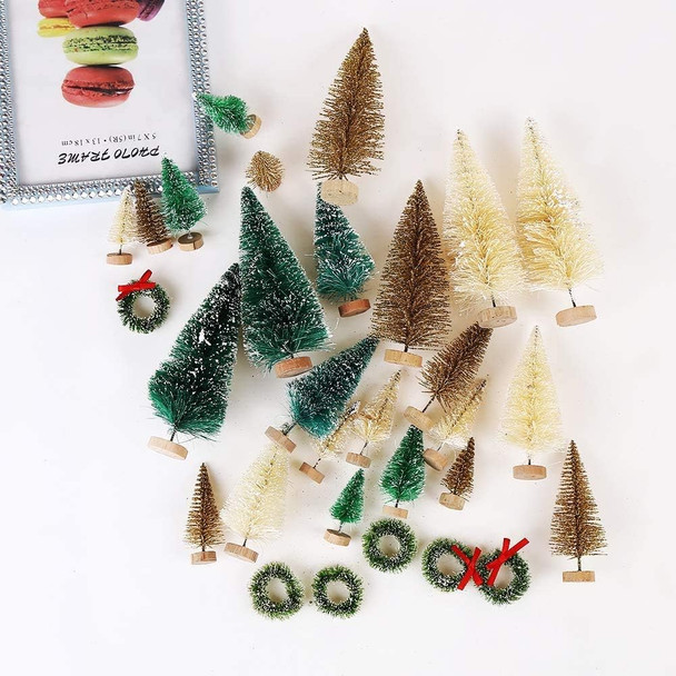 30 Pieces Miniature Sisal Frosted Christmas Trees Bottle Brush Mini Trees Plastic Tabletop Trees Ornaments for Christmas Room Decor Home Table Top Decoration and Crafts