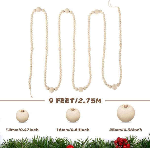Ceenna 72 Feet Boho Christmas Wood Bead Garland Wooden Beads Garland Decor Boho Garland Coffee Table Decor for Holiday Christmas Tree Wedding Farmhouse (8 Pcs,Natural Color)