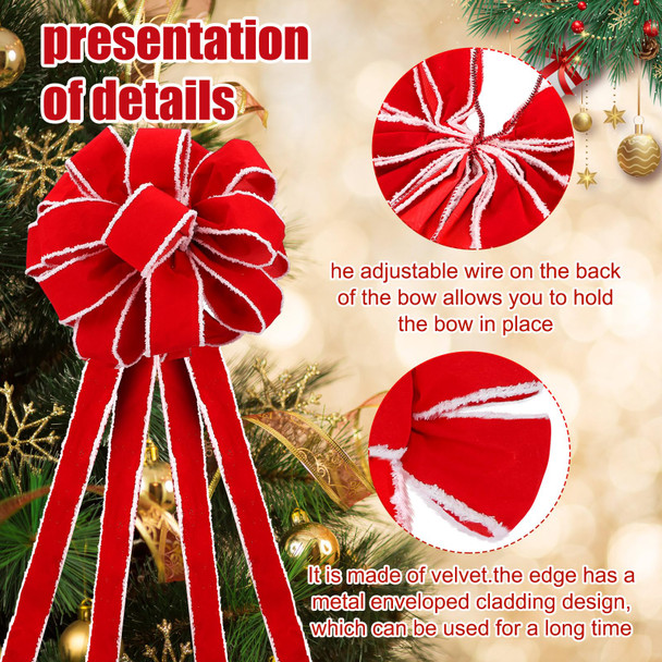Ceenna 14.8 x 86.6 Inch Extra Large Christmas Bows Red Velvet Wreath Bow Christmas Tree Toppers Bows with White Edge for Christmas Xmas Holiday Fron