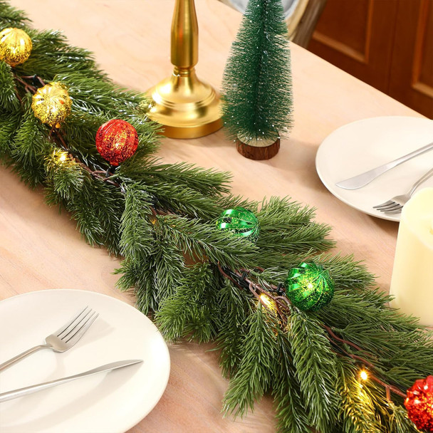 Ceenna 6.2FT Pre Lit Christmas Cedar Garland with Lights Artificial Pine Garland Christmas Decorations with Ball Ornaments,8 Modes Timer Battery Operated for Outdoor Indoor(Red, Green, Gold, Blue)
