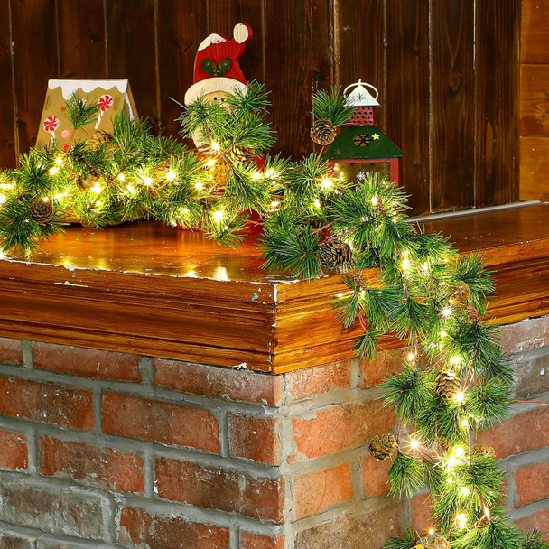 Ceenna 4 Pcs Christmas Garland with Lights, Pre Lit 6 ft Cones Berry Battery Operated Pine Garland, 25 LED Lights Christmas Decorations for Outdoor Fireplace Mantel Home Rooms (Pine Cone Style)