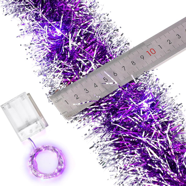 Ceenna 32.8 Feet by 3.5 Inch Christmas Tinsel Garland with 32.8 Feet 100 LED Lights for Xmas Tree Party Christmas Decorations, Room Decor, Wedding, Birthday, Party Supplies (4 Pcs,Purple)