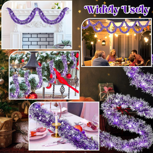 Ceenna 32.8 Feet by 3.5 Inch Christmas Tinsel Garland with 32.8 Feet 100 LED Lights for Xmas Tree Party Christmas Decorations, Room Decor, Wedding, Birthday, Party Supplies (4 Pcs,Purple)
