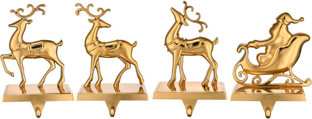 Antique Gold Reindeer & Sleigh Stocking Holder Set for Mantle Set of 4,Deer Stocking Hangers for Firepiece,Christmas Decorations Mantel Hanger for Stocking/Garland (Retro Gold) Antique Gold Reindeer & Sleigh Stocking Holder Set for Mantle Set of 4,Deer Stocking Hangers for Firepiece,Christmas Decorations Mantel Hanger for Stocking/Garland (Retro Gold)