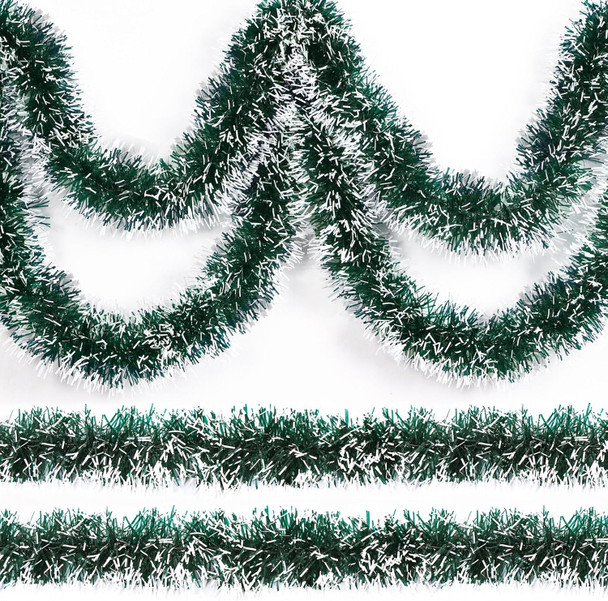 CEWOR 66 Feet Christmas Tinsel Garland for Christmas Tree Decorations, Green and White Tinsel Garland Holiday Decor for Outdoor or Indoor Use, Wedding Birthday Party Supplies