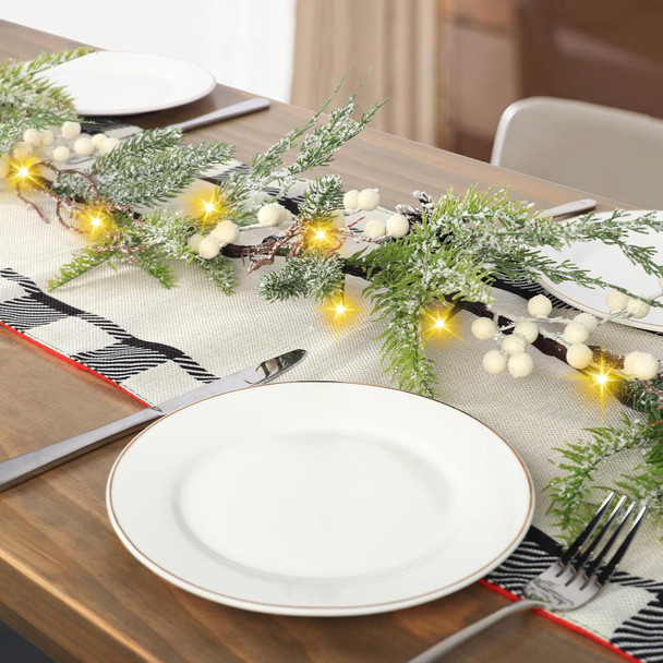 6FT Christmas Garland, Prelit Christmas Garland, Christmas Garland with Lights Snowflake Effect Design with Pinecones, White Berries for Mantel Tabletop Party Home Indoor Outdoor Winter Decor