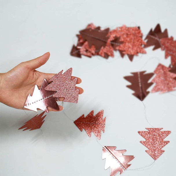Cheerland Rose Gold Christmas Tree Garland for Xmas Home Party Decoration Hanging Streamer Backdrop Glitter Decor Winter Wonderland Living Room Window Doorway Shop Home Classroom Work Supplies