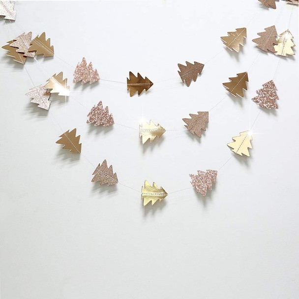Cheerland Champagne Tree Shaped Garland for Christmas Home Party Decoration Hanging Streamer Backdrop Glitter Xmas Tree Garland Gold Decor for Living Room Mantle Window Doorway Shop Classroom Woodland
