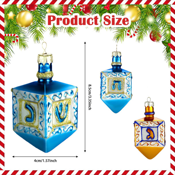 4 Pieces Hanukkah Ornaments Jewish Glass Dreidel Ornaments Hanukkah Decorations for Christmas Tree Wall Home Door Wreath Hanging