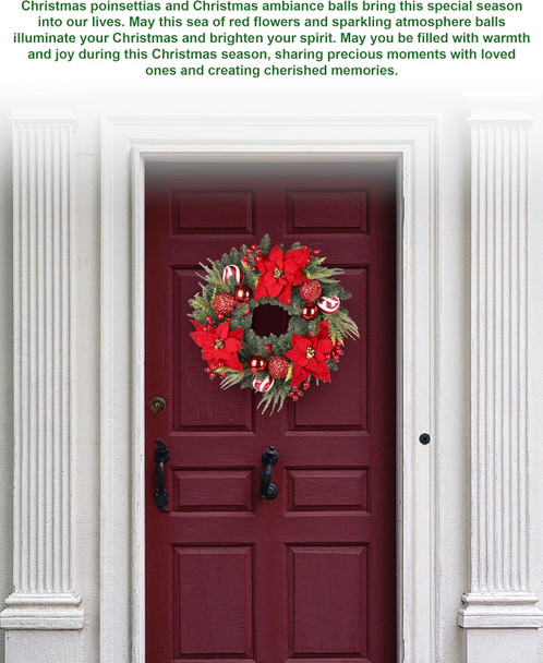 24 Inch Christmas Wreath, Artificial Christmas Wreath for Front Door, Decorated with Cypress Leaves, Christmas Flowers, Red Berries, Atmosphere Balls, Suitable for Indoor and Outdoor