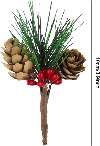 CHRORINE 15 Pcs Artificial Pine Cone Picks and Red Berry Mini Artificial Pine Tree for Christmas Party Flower Wreaths and Holiday Decorations