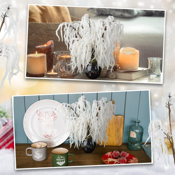 Chuangdi 12 Pcs Snowy Pine Branches 16 Inch Artificial Christmas Tree Picks Norfolk Artificial Flocked Pine Branches for Vase Christmas Wreath DIY Floral Arrangement Holiday Decor