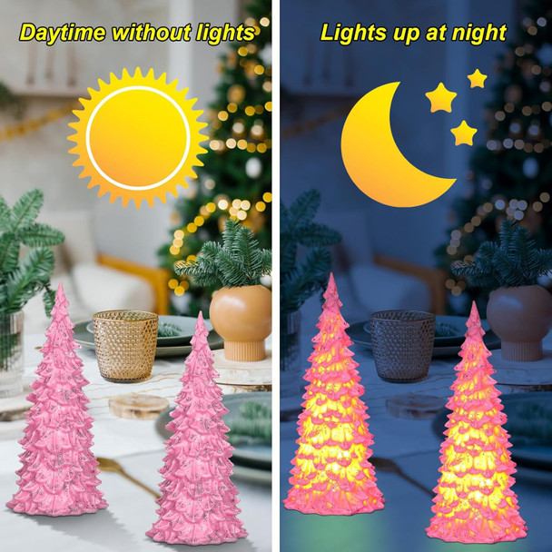 4 Pcs LED Resin Table Christmas Tree with Sequins 6.3'' Tall Glitter Tabletop LED Trees Battery Operated Lighted Christmas Tree Decor for Xmas Party Decor Centerpiece s(Pink)