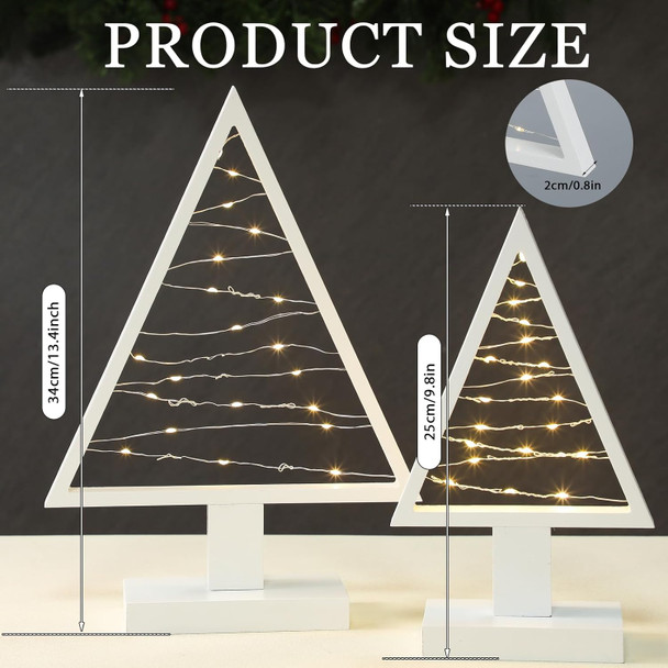 Wood Christmas Tree with Lights White Modern Farmhouse Light up Christmas Tree for Home Tabletop Fireplace Shelf Decor Battery Operated Holiday Decorations Set of 2(Large 13.4", Small 9.8")