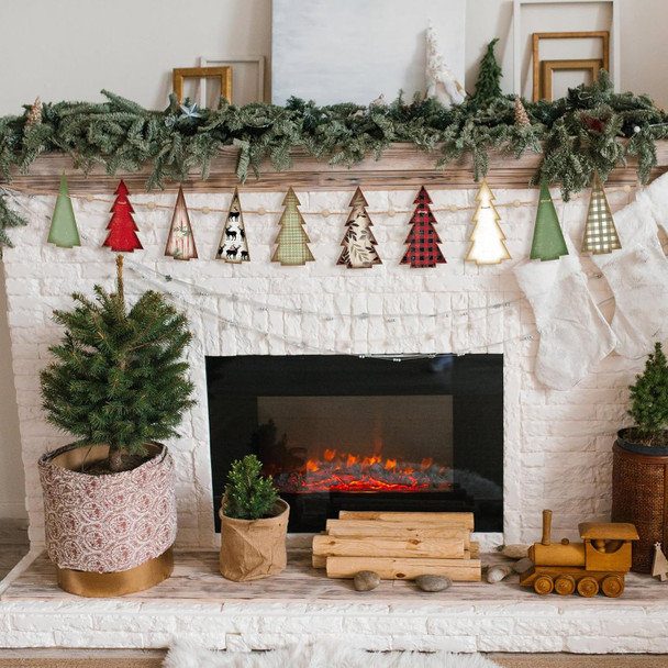 Wooden Rustic Christmas Tree Shaped Banner Farmhouse Christmas Tree Hanging Ornaments Retro Red and Green Xmas Tree Banner for Christmas Party Home Wall Decor Mantel Fireplace