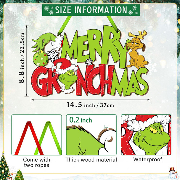 Christmas Door Sign Decorations Hanging Sign, Merry Grinchmas Wooden Hanger Christmas Tree Thief Stole Dog Letter Sign Ornaments for Holiday Xmas Wreath Wall Yard Indoor Outdoor Decor