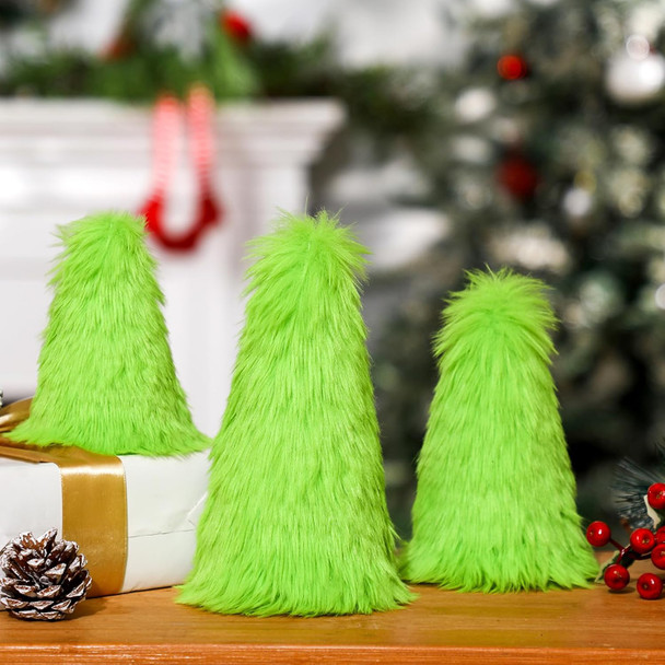 Civaner 3 Pcs Lime Green Christmas Decorations Fuzzy Elf Xmas Tree Table Decor Mini Furry Tabletop Ornaments Green Christmas Tree Table Centerpieces s for Shelf Holiday Desktop Party