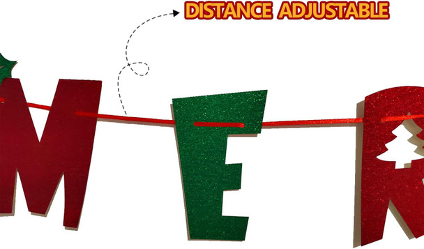 Comelodiant Merry Christmas Banner Glitter Christmas Banner Red &Green Christmas Bunting Banner Sign for Xmas Decorations Indoor Christmas Home Wall Fireplace Mantel Décor
