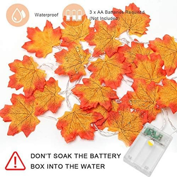 Coolrunner 2 Pack Maple Leaves String Light, Fall Garland Lights, Waterproof Battery Operated Maple Leaf LED String Light with 2 Modes for Home Indoor Outdoor Garden Party Decor Thanksgiving Christmas