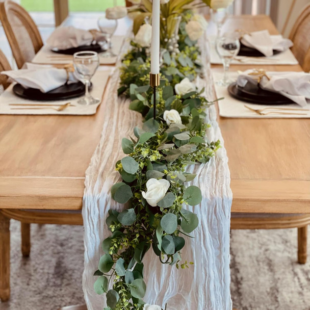 CQURE 3Pcs Eucalyptus Garland,Artificial Eucalyptus Leaves Table Greenery Garland Wreath Vines for Wedding Party Table Fireplace Bedroom Wall Room Decor