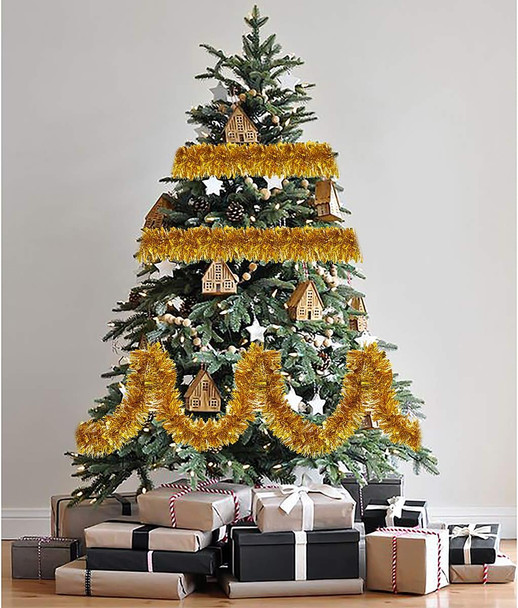 Crafare Gold Metallic Tinsel Garland 40 Feet Twist Garland Ceiling Hanging for Holiday Christmas Tree Decorations Wedding Birthday Party Supplies
