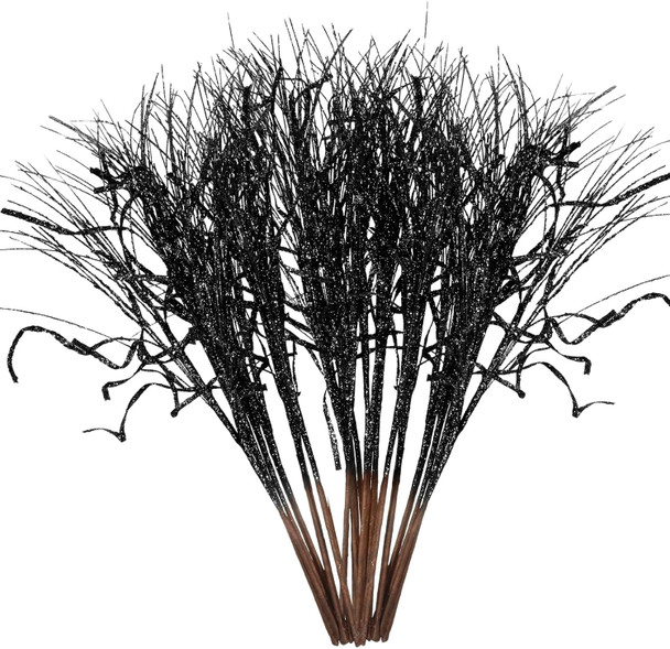 Christmas Glitter Curly Tree Picks Wispy Willow Stem Glittered Twigs Decor Wreath Garland Floral Arrangement Glitter Stems for Xmas Tree Decor(Black,24 Pcs)