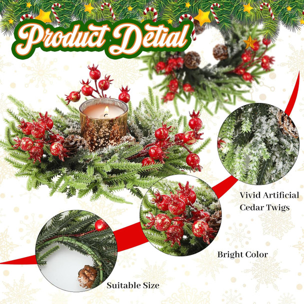 8 Pcs Christmas Candle Rings Artificial Berries Pine Cone Candle Ring 10 Inch Wreaths Rustic Christmas Candle Holder Rings for Pillar Table Centerpiece Decoration Wedding Holiday