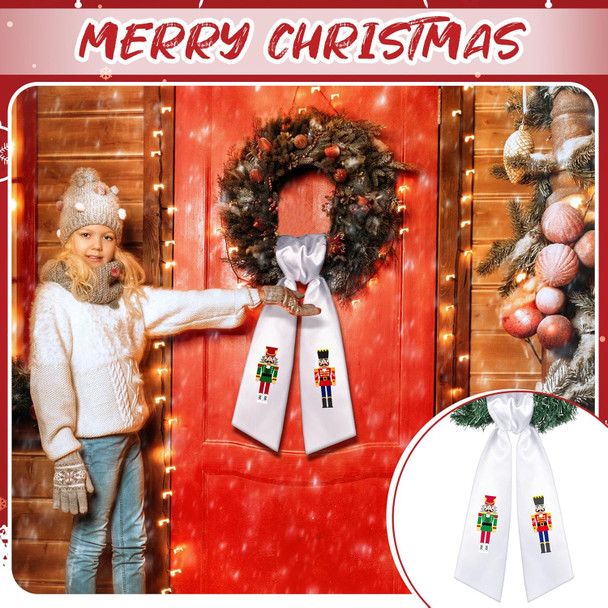 Wreath Sash for Front Door Wreath Satin Sash for Wreath Embroidery Monogram Wreath Sash Accessories Xmas Party Yard Doorway Indoor Outdoor Wall(Red, White,Nutcracker)